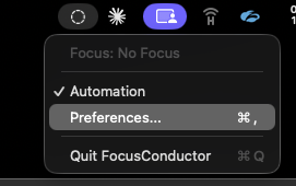 FocusConductor menu bar popover